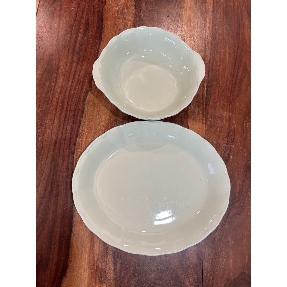Pedalware Grindley England serving set green scalloped ceramic bowl & platter